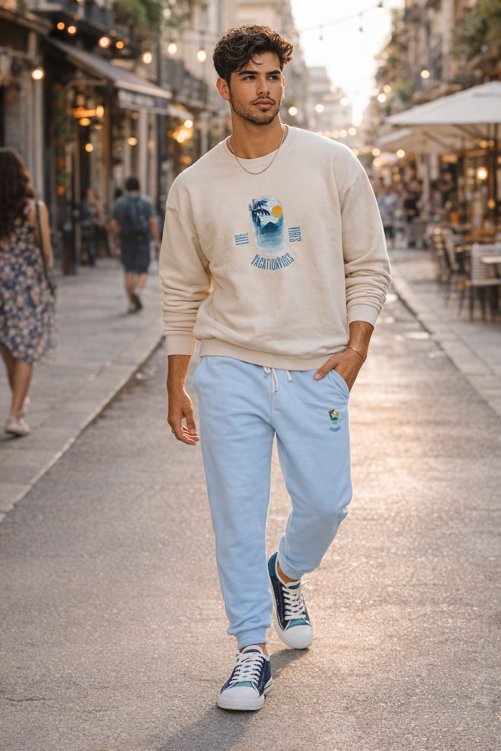 Men's Coastal Capsule Crewneck Sweatshirt — Ocean Wave Palm Graphic