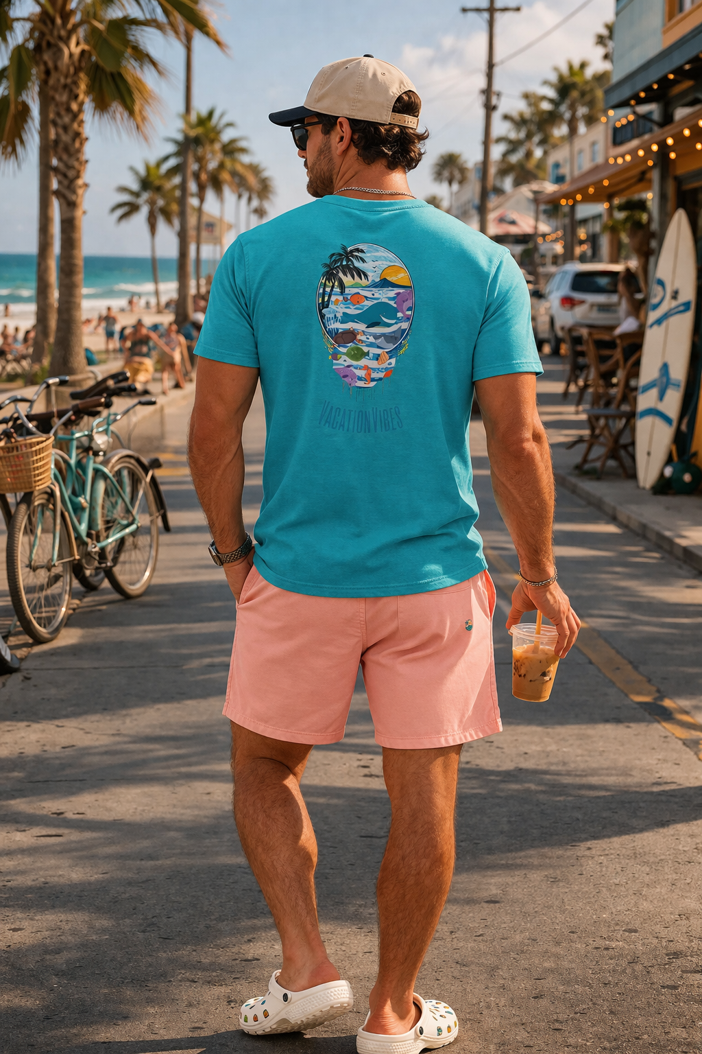 Unisex T-Shirt — Tropical Tee (Palm Trees, Ocean Scene — “VacationVibes”)