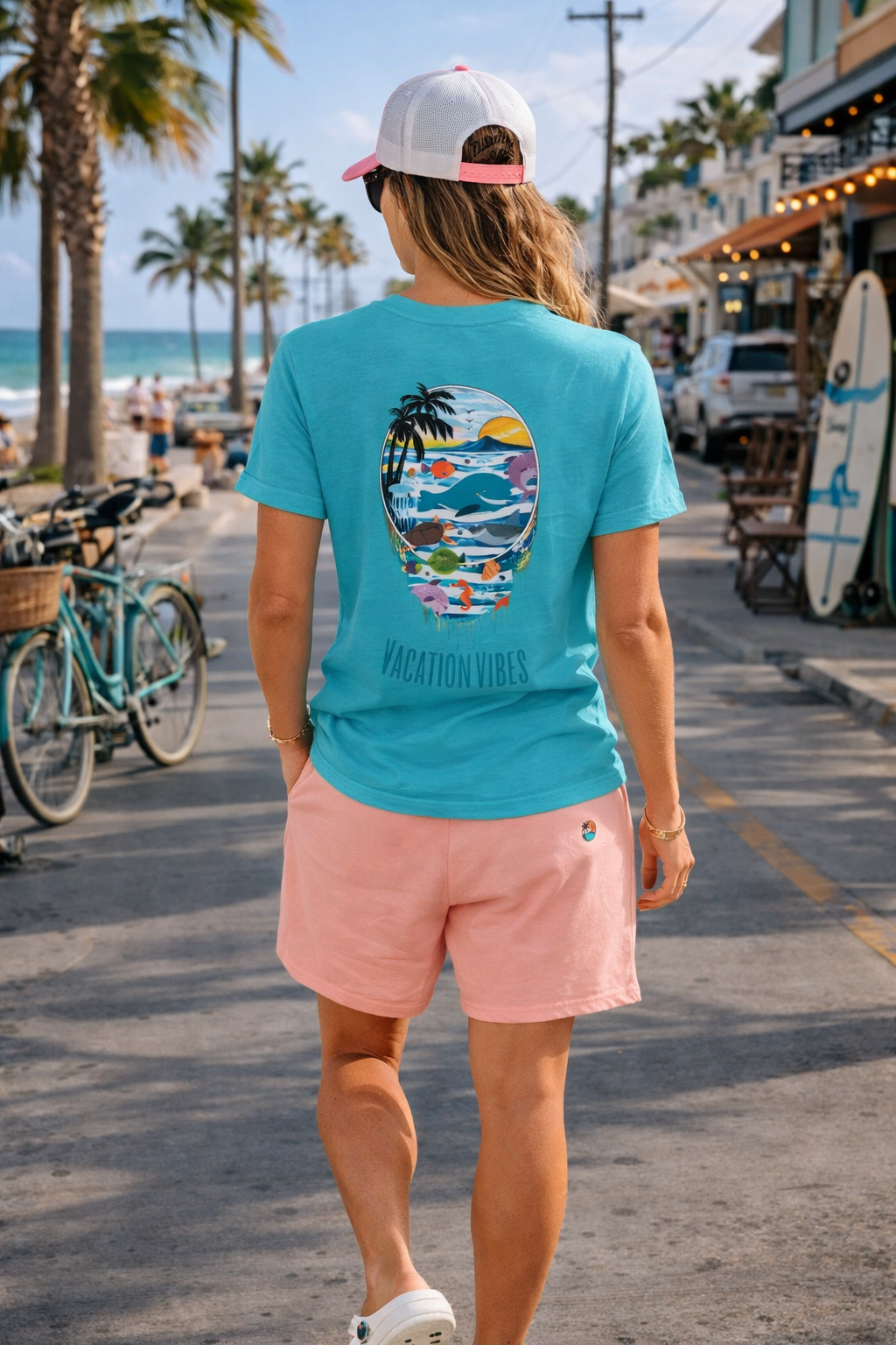 Unisex T-Shirt — Tropical Tee (Palm Trees, Ocean Scene — “VacationVibes”)