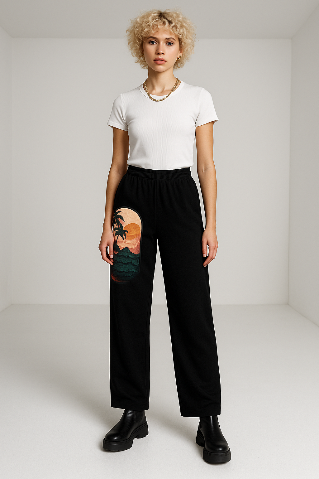 Unisex Wide Leg Pants-Black