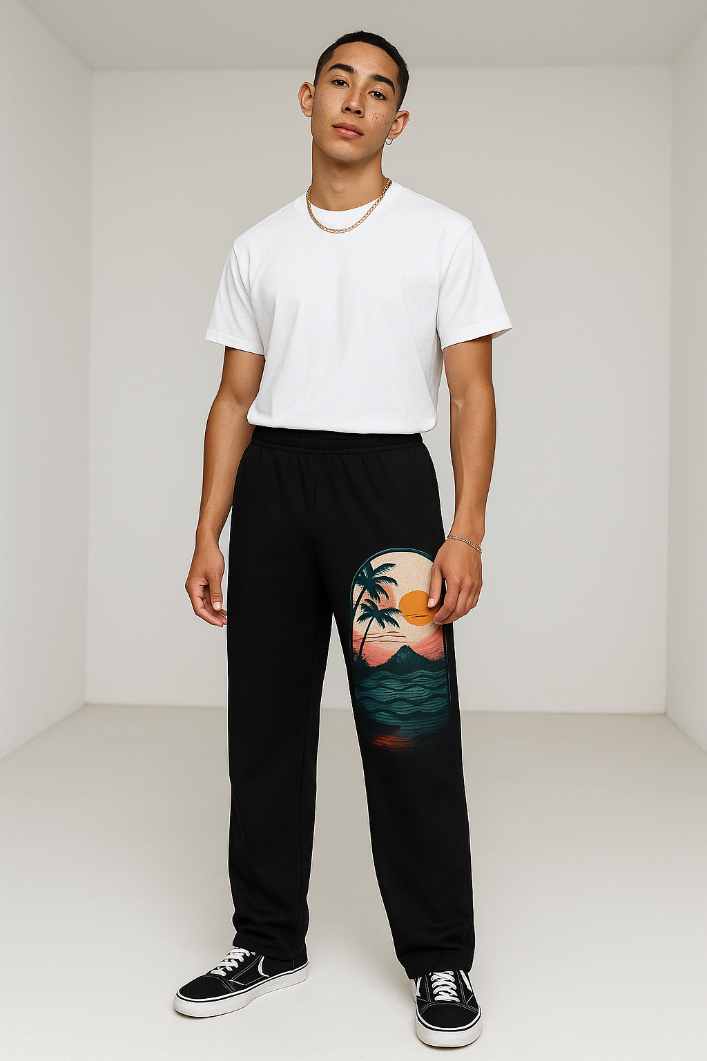 Unisex Wide Leg Pants-Black