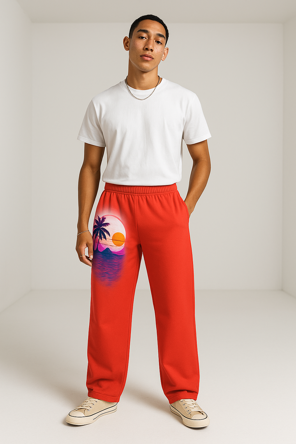 Unisex Wide Leg Pants-Red