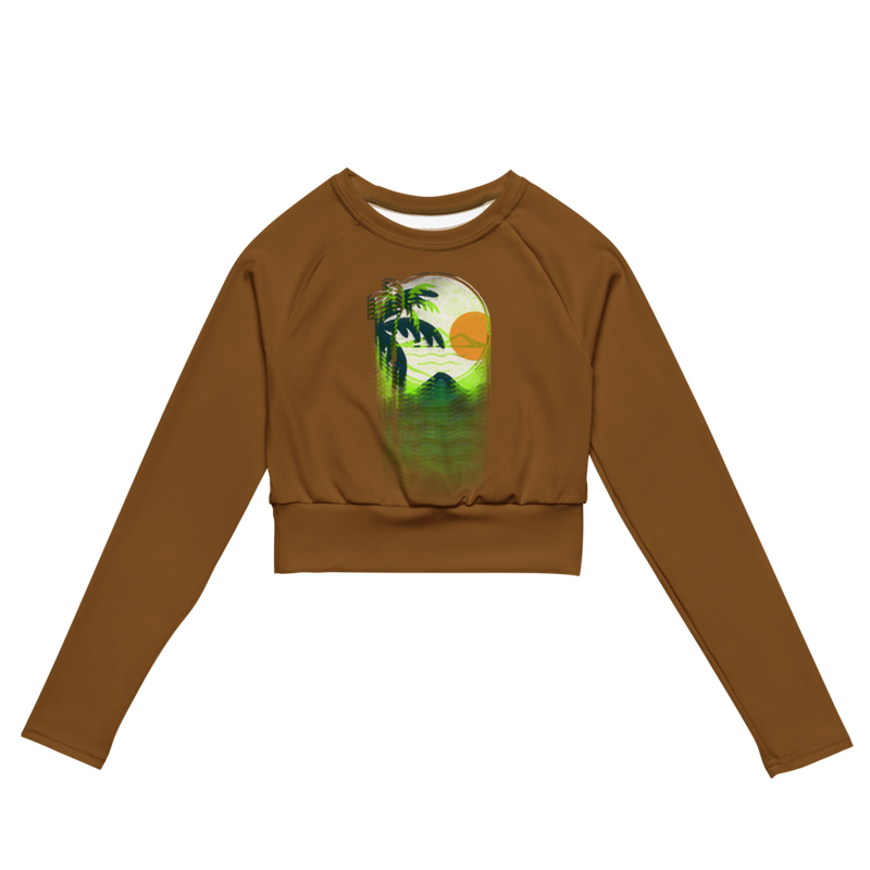 Long Sleeve Crop Top-Brown