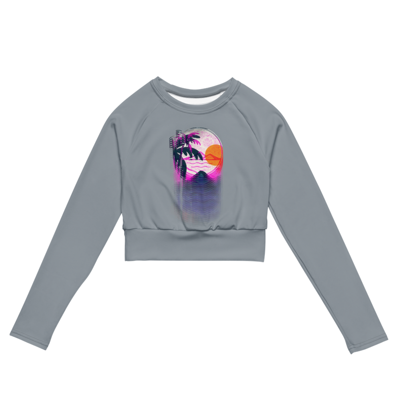 Long Sleeve Crop Top-Gray