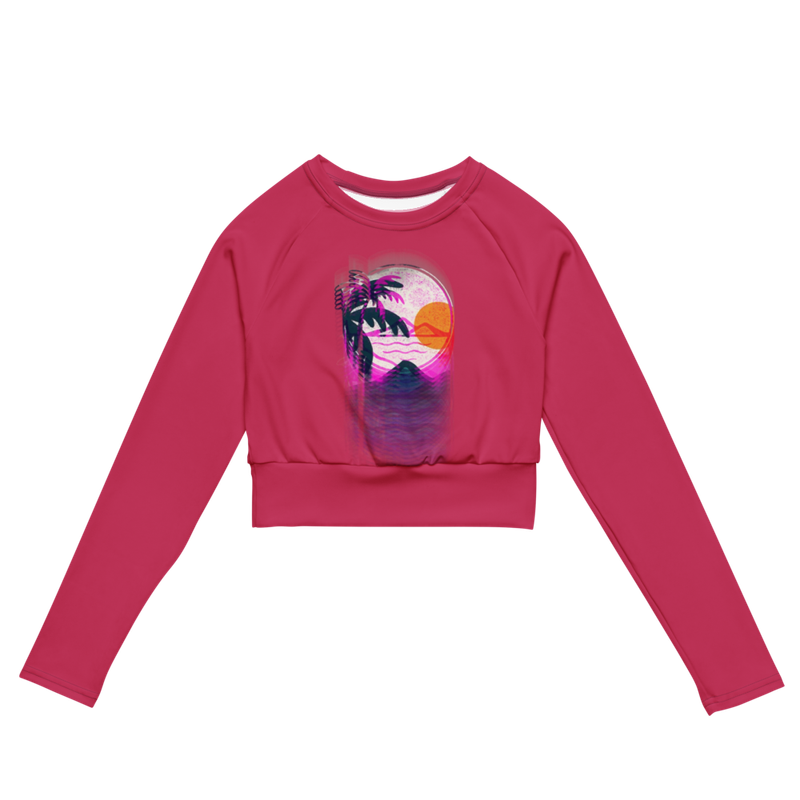 Long Sleeve Crop Top-Pink