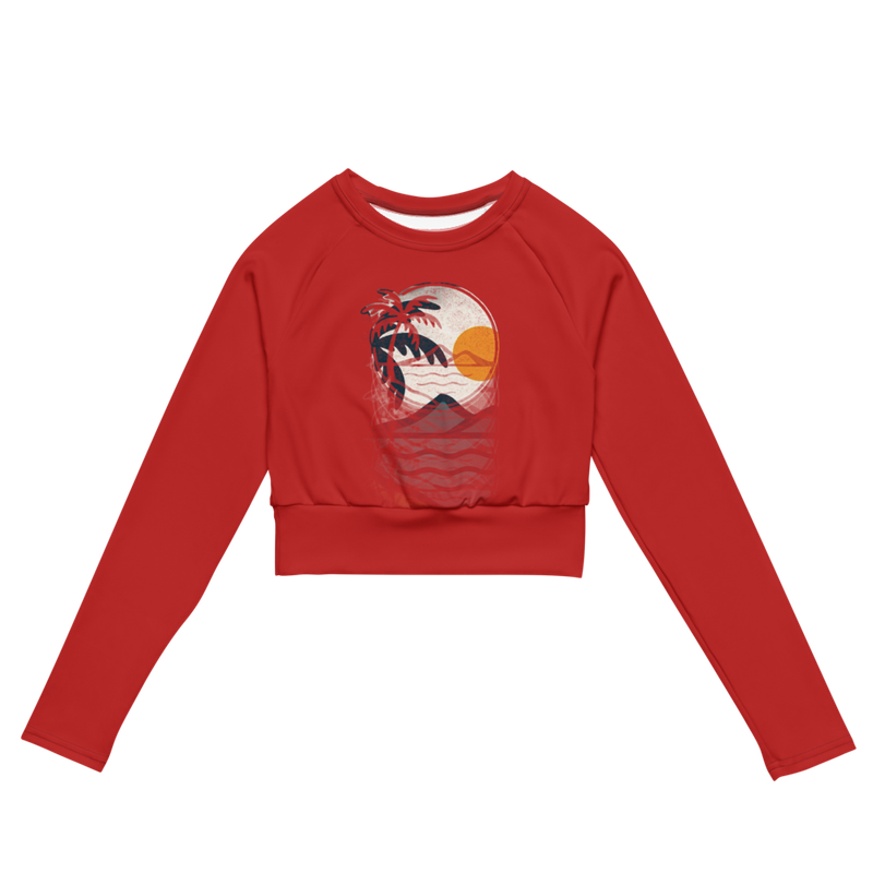 Long Sleeve Crop Top-Red