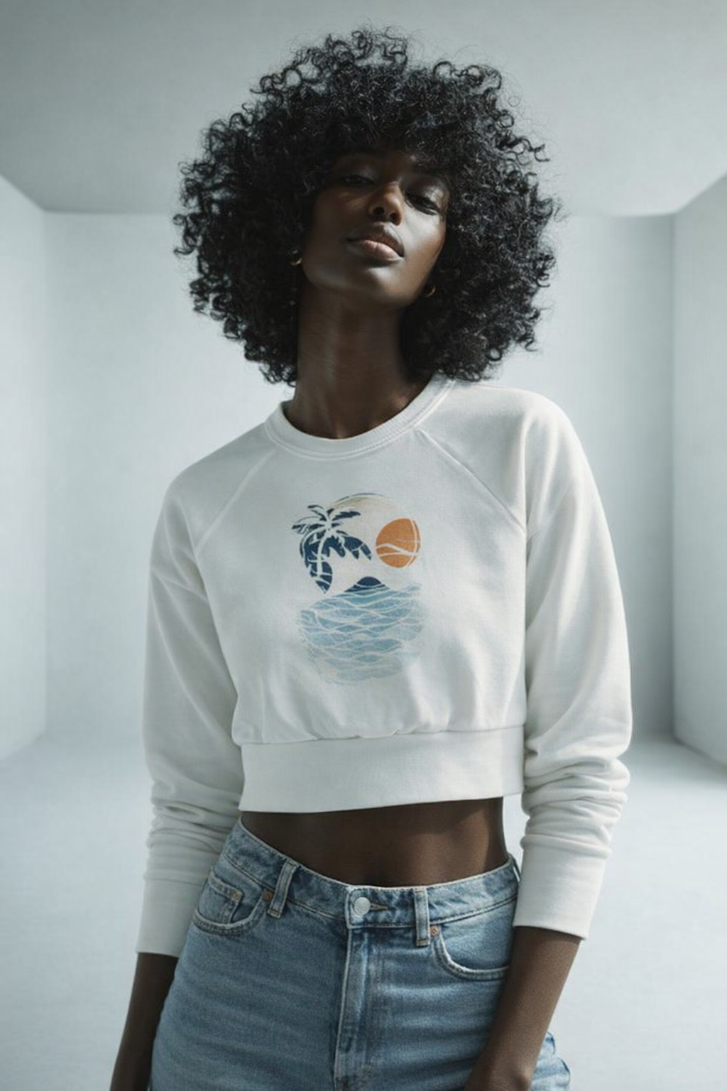 Long Sleeve Crop Top-White