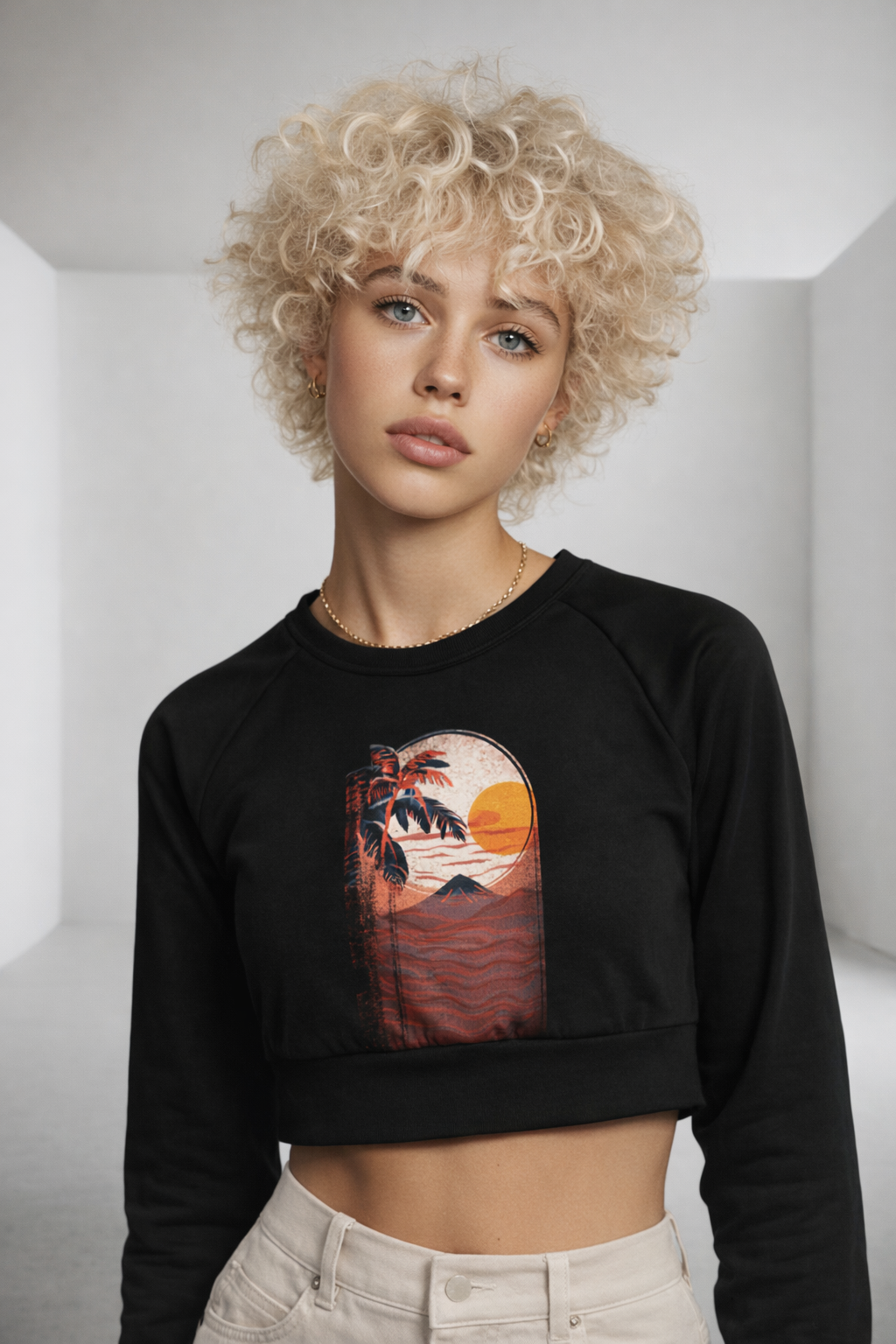 Long Sleeve Crop Top-Black