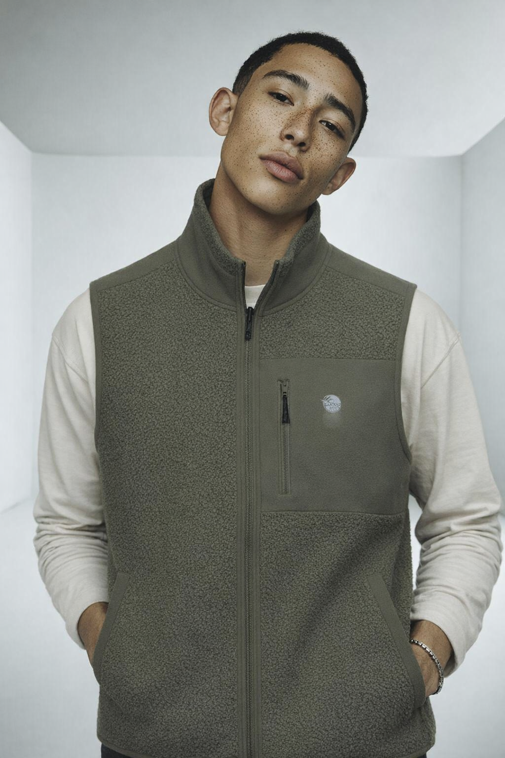 Sleeveless Sherpa Jacket-Green/Gray