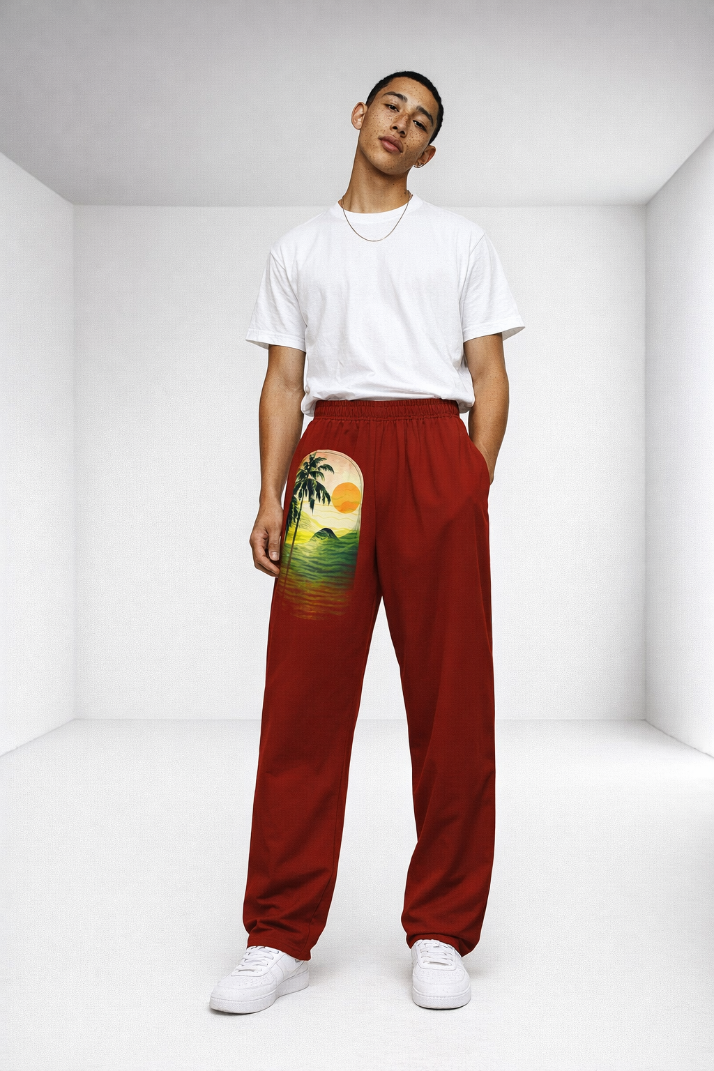 Unisex Wide Leg Pants-Maroon