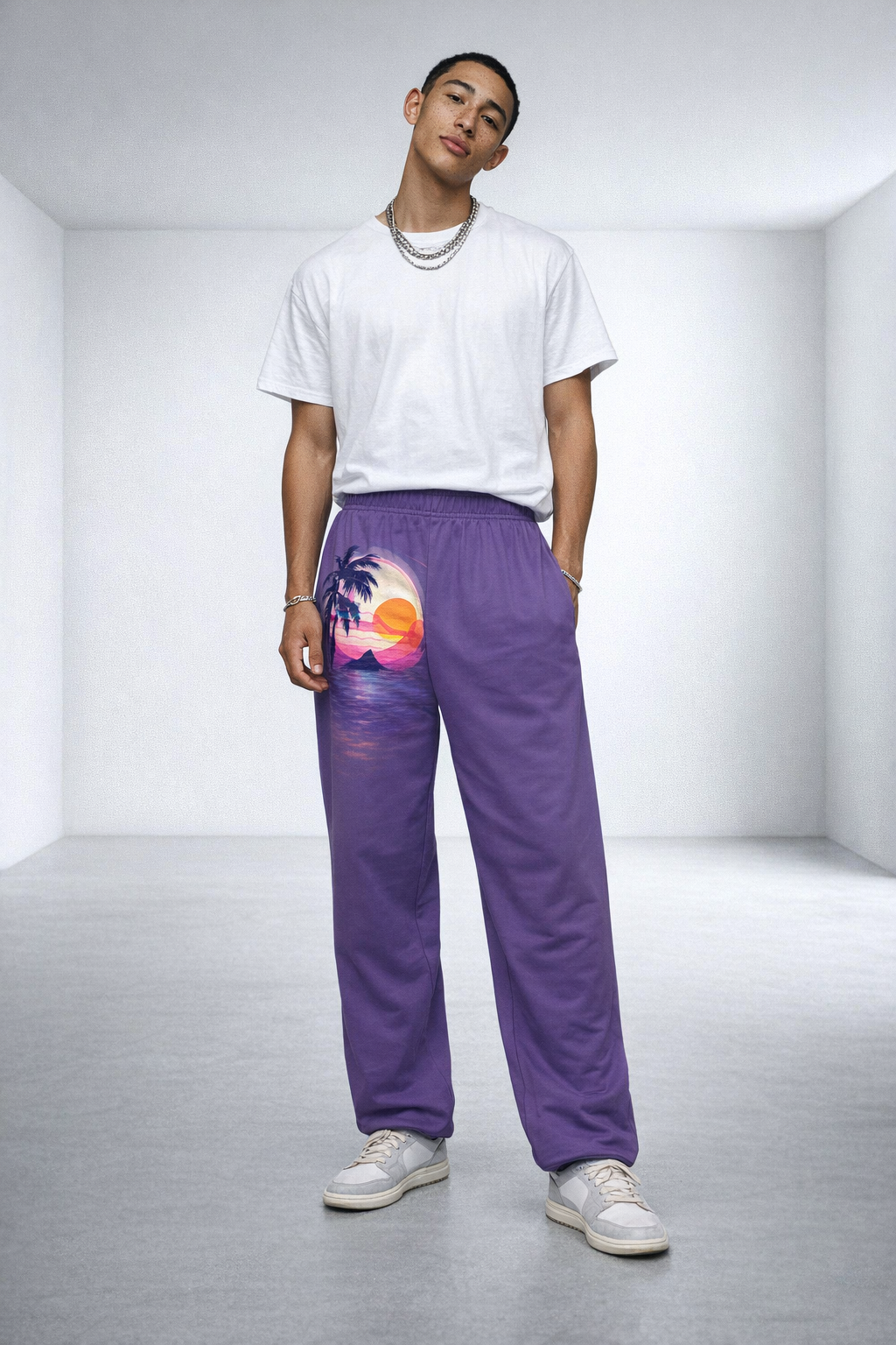 Unisex Wide Leg Pants-Purple
